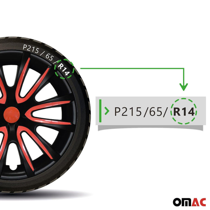 14" Wheel Covers Hubcaps for Nissan Versa Black Matt Red Matte - OMAC USA