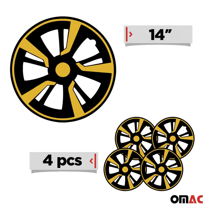 Twintone Hub Caps Wheel Cover 14" Black & Yellow Insert Full Set 4 pcs.