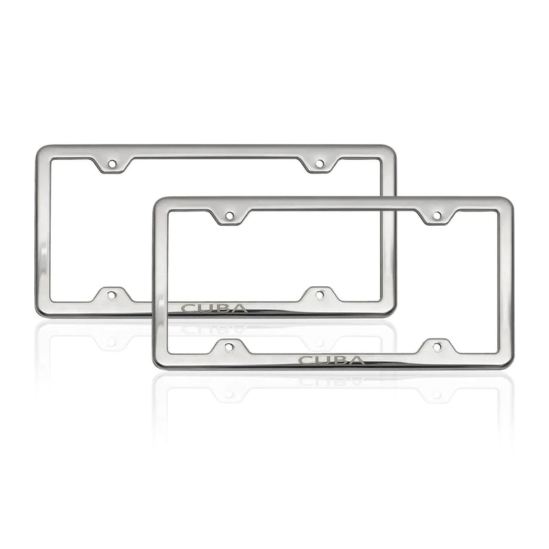 CUBA Print License Plate Frame Tag Holder Chrome S. Steel Set 2 Pcs.