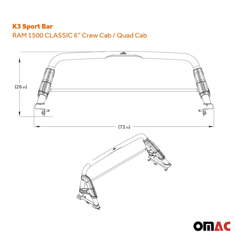 2011-2023 Ram 1500 Sports bar Roll Bar Sport Rack Head Cargo Bed Black