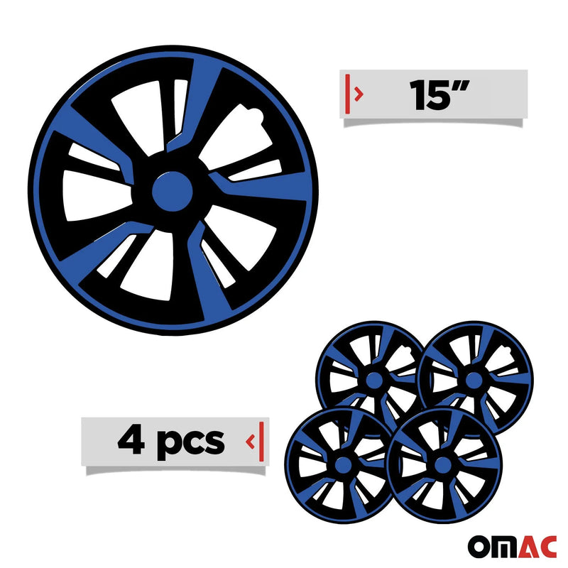 Twintone Hub Caps Wheel Cover 15" Black Matt & Dark Blue Insert Full Set 4 pcs.