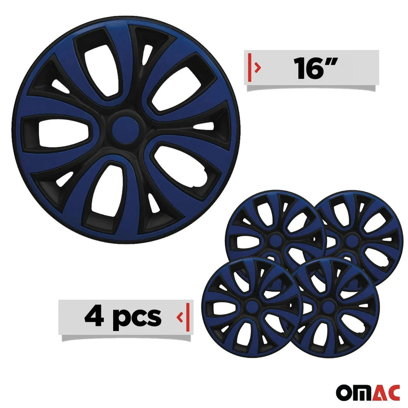 ColorFlex Hub Caps Wheel Cover 16" Black & Dark Blue Full Set 4 pcs.