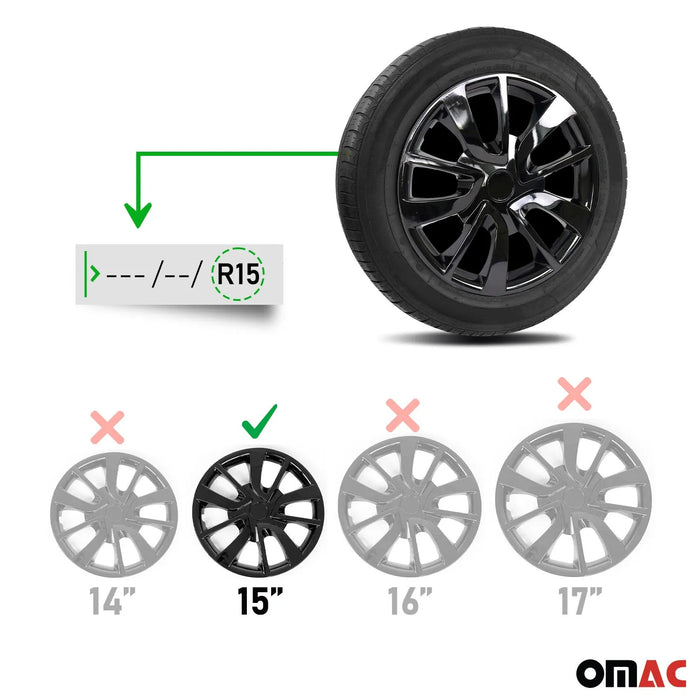 15 Inch Wheel Covers Hubcaps for Volvo Black Gloss