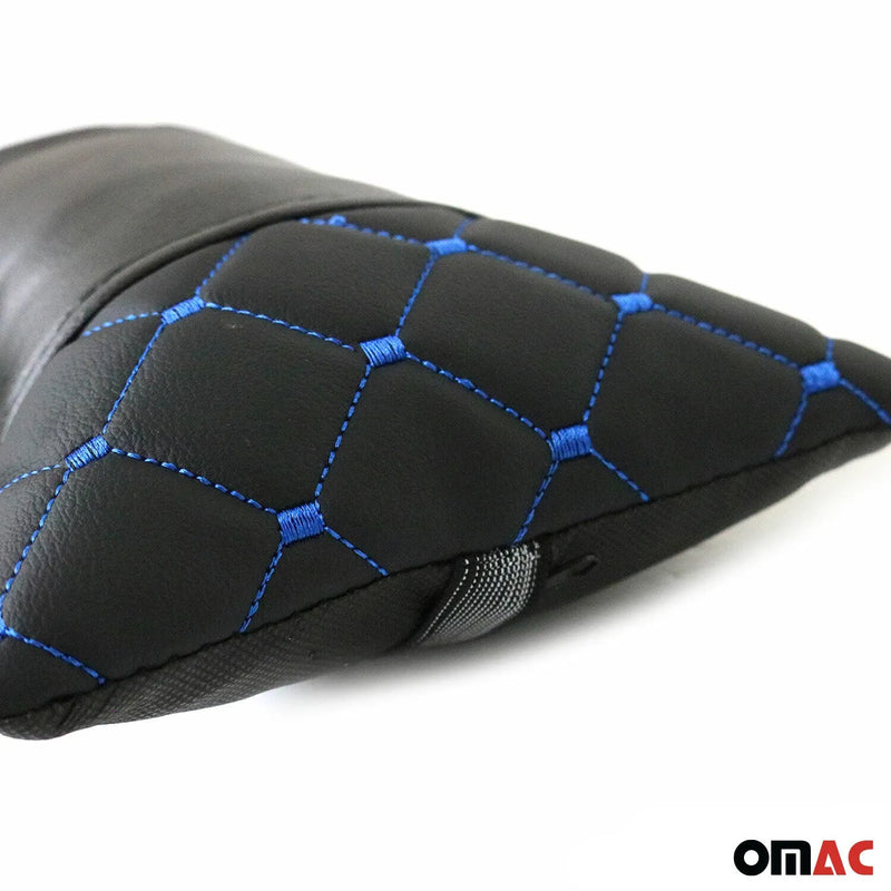 2x Car Seat Neck Pillow Head Shoulder Rest Pad Black with Blue PU Leather