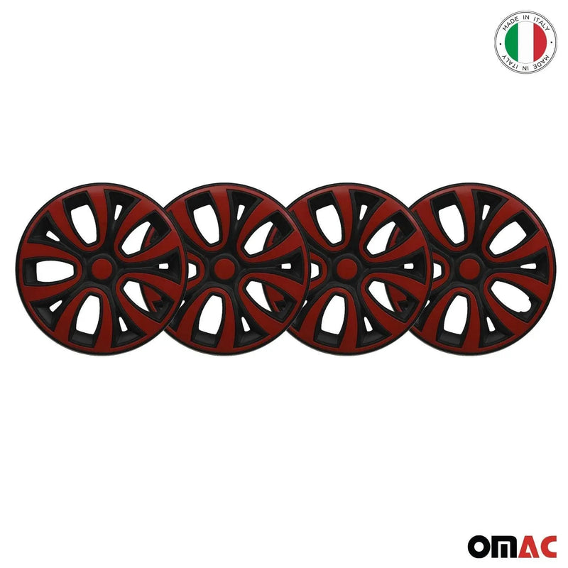 Hubcaps 14" Inch Wheel Rim Cover Glossy Black with Red Insert 4pcs Set - OMAC USA