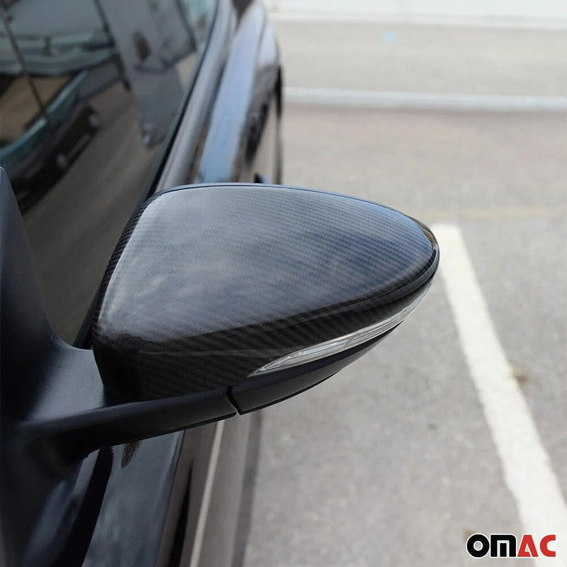 Side Mirror Cover Caps Fits VW Passat B7 2012-2014 Carbon Fiber Black 2 Pcs - OMAC USA