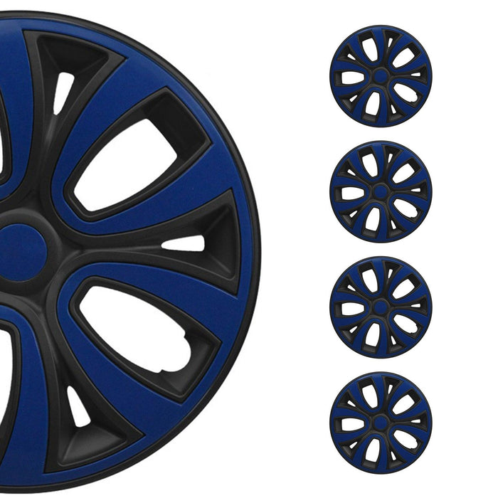 15" Wheel Covers Black & Dark Blue 4 Pcs Hub Caps Set fits R15 Tire Steel Rim