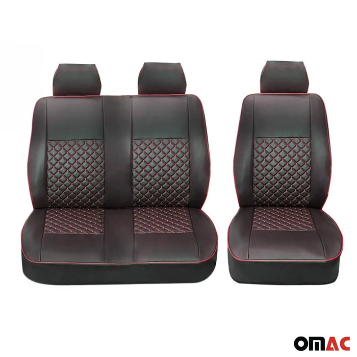 Leather Front Car Seat Covers Protector for Ford Transit 2015-2024 Black Red