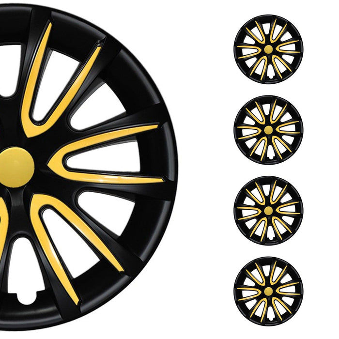 15" Wheel Covers Hubcaps for Ford Fiesta Black Matt Yellow Matte