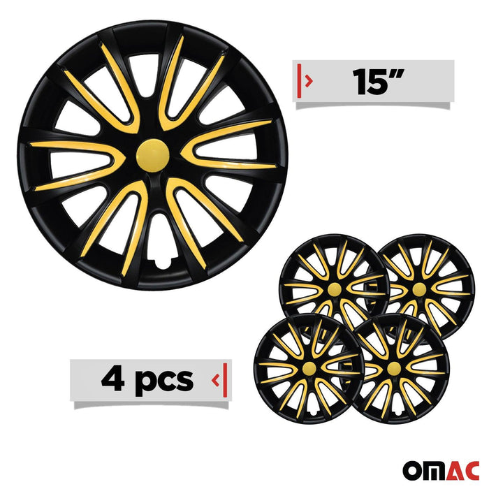 15" Wheel Covers Hubcaps for VW Jetta Black Matt Yellow Matte