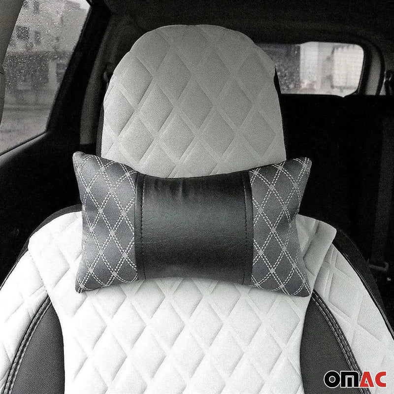 1x Car Seat Neck Pillow Head Shoulder Rest Pad Fabric PU Leather Grey and Black