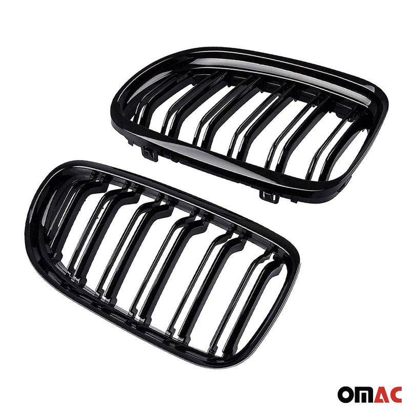 For BMW E90 E91 2009-2012 Front Kidney Grille M4 Style Gloss Black Dual Slat