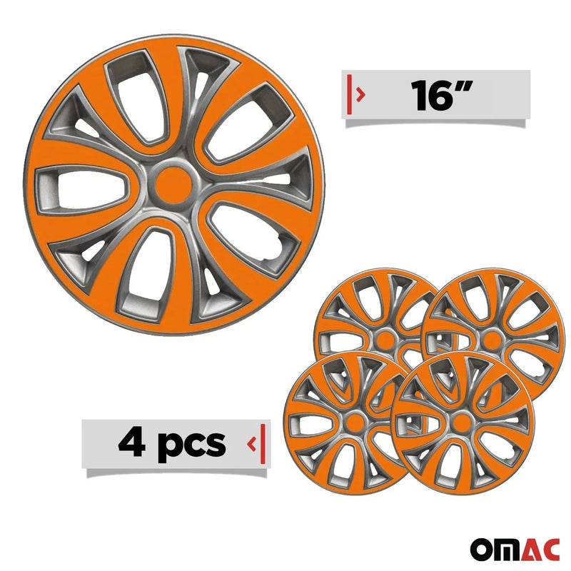 ColorFlex Hub Caps Wheel Cover 16" Gray & Orange Full Set 4 pcs.