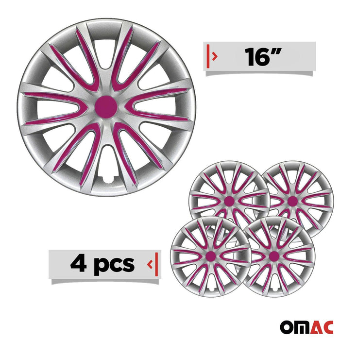 16" Set of 4 Pcs Wheel Cover Gray with Violet Hubcaps Fit R16 Steel Rim