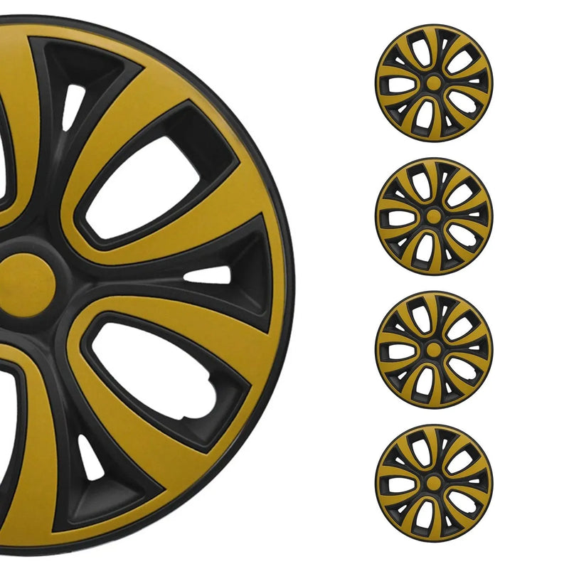 Hubcaps 14" Inch Wheel Rim Cover Matt Black with Yellow Insert 4pcs Set - OMAC USA