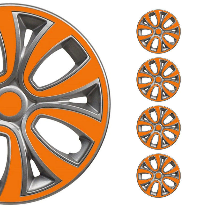 ColorFlex Hub Caps Wheel Cover 15" Gray & Orange Full Set 4 pcs.