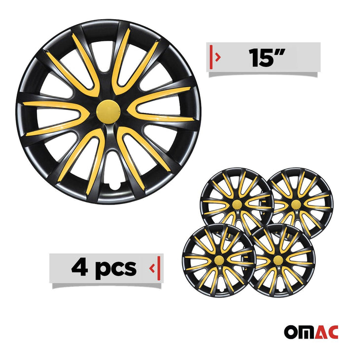 15" Wheel Covers Hubcaps for Audi Black Yellow Gloss - OMAC USA