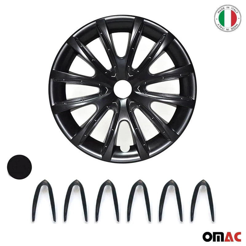 15" Inch Hubcaps Wheel Rim Cover Glossy Black with Black Insert 4pcs Set - OMAC USA