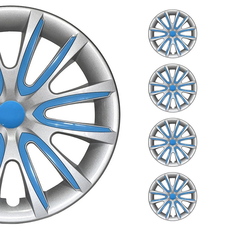 14" Inch Hubcaps Wheel Rim Cover Gray with Blue Insert 4pcs Set - OMAC USA