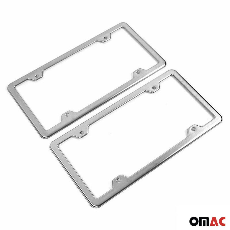 2 Pcs Brushed Chrome S. Steel License Plate Frame Tag Holder