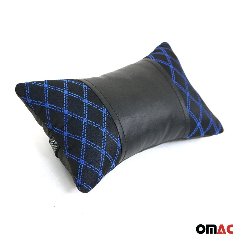 1x Car Seat Neck Pillow Head Shoulder Rest Pad Fabric Black with Blue Stitches