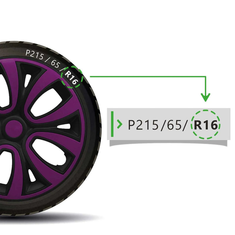 ColorFlex Hub Caps Wheel Cover 16" Black & Violet Full Set 4 pcs.