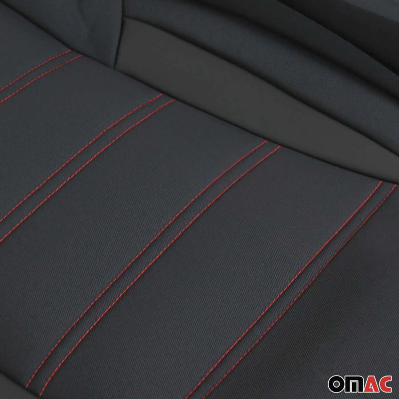 2x Front Car Seat Cover Protection Set PU Fabric Black with Red Stitches