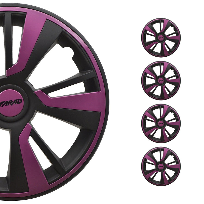 Twintone Hub Caps Wheel Cover 16" Black Matt & Violet Insert Full Set 4 pcs.