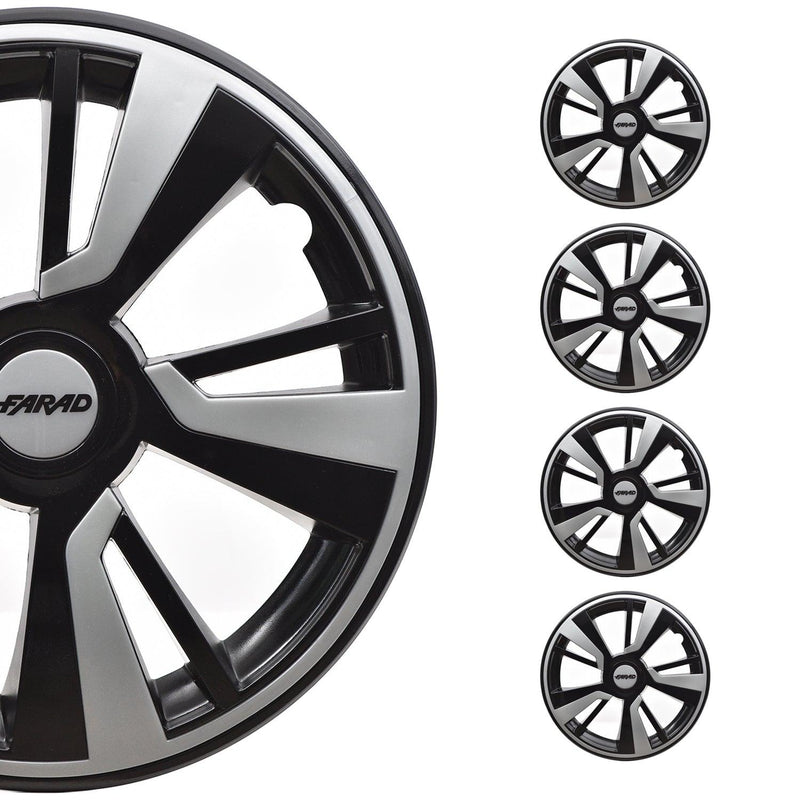 Twintone Hub Caps Wheel Cover 16" Black & Light Gray Insert Full Set 4 pcs.