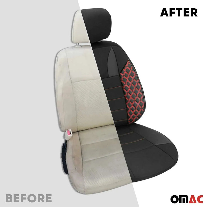 2x Front Car Seat Cover Protection Set PU Fabric Black with Red Stitches