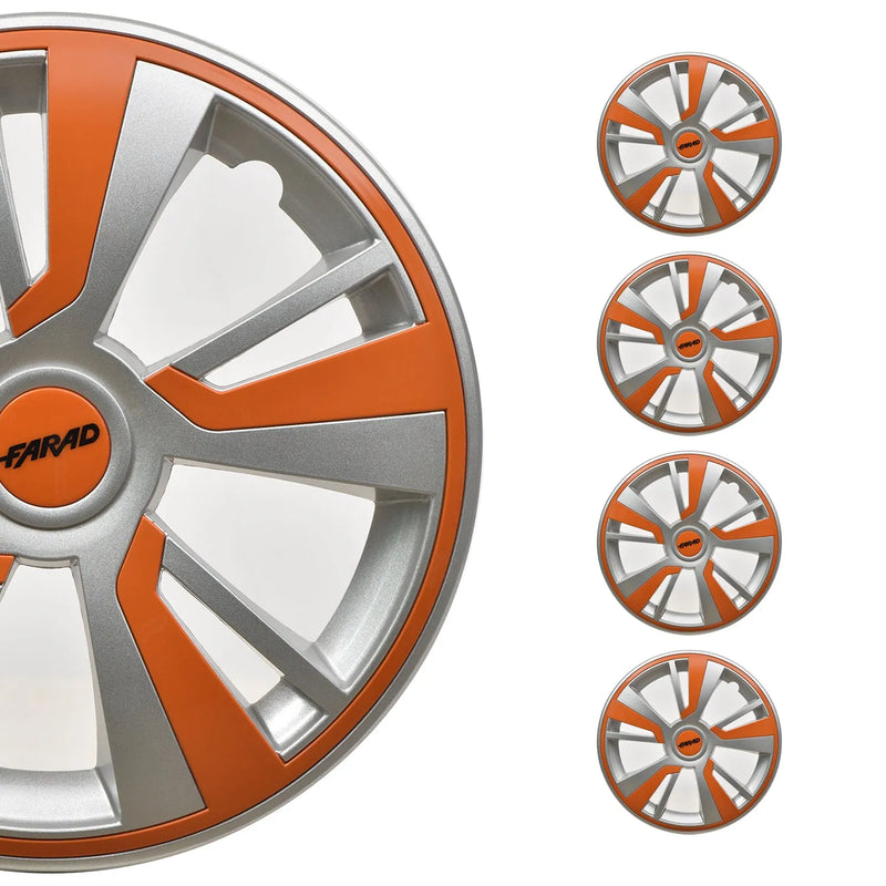 Twintone Hub Caps Wheel Cover 15" Grey & Orange Insert Full Set 4 pcs.