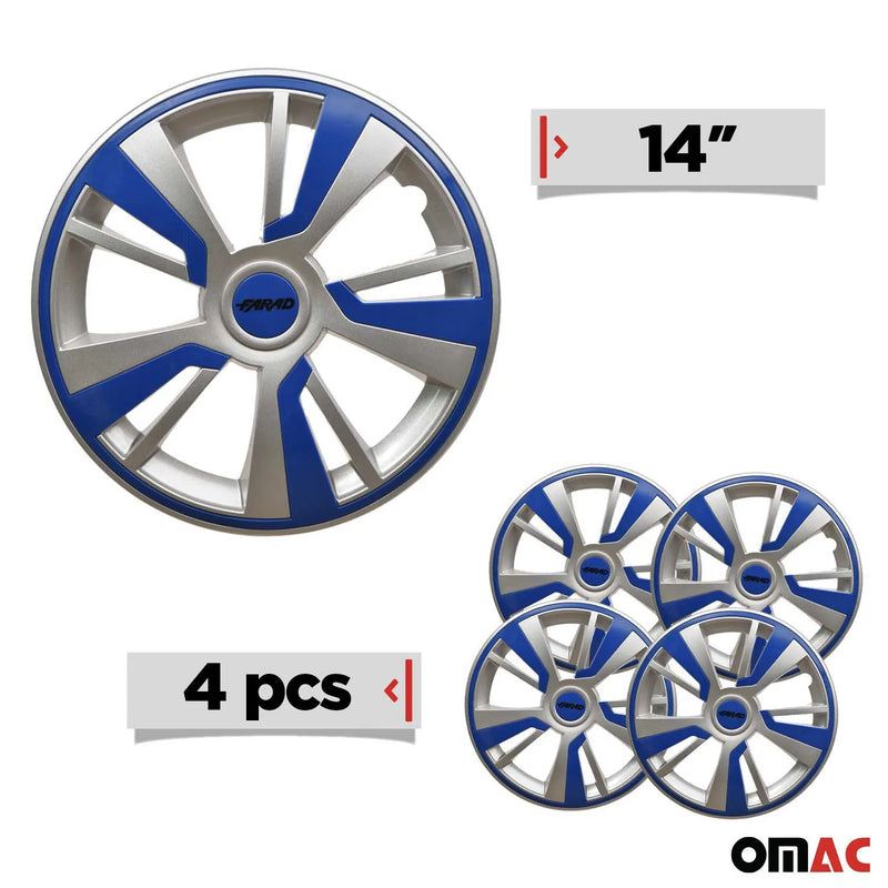 Twintone Hub Caps Wheel Cover 14" Grey & Dark Blue Insert Full Set 4 pcs.