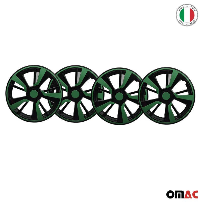 Twintone Hub Caps Wheel Cover 14" Black Matt & Green Insert Full Set 4 pcs.