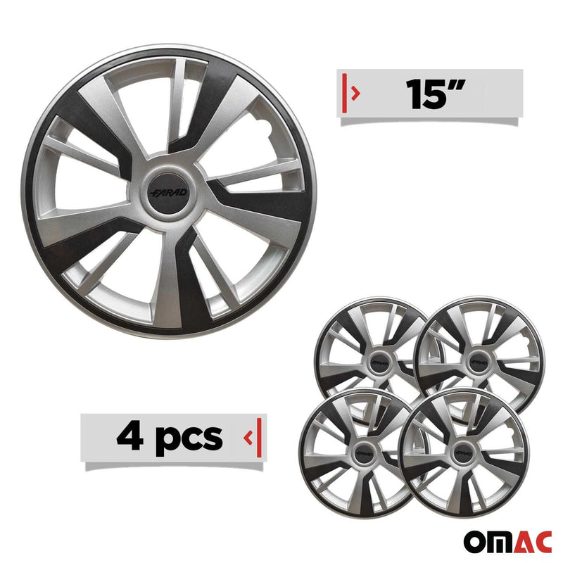 Twintone Hub Caps Wheel Cover 15" Grey & Dark Gray Insert Full Set 4 pcs.