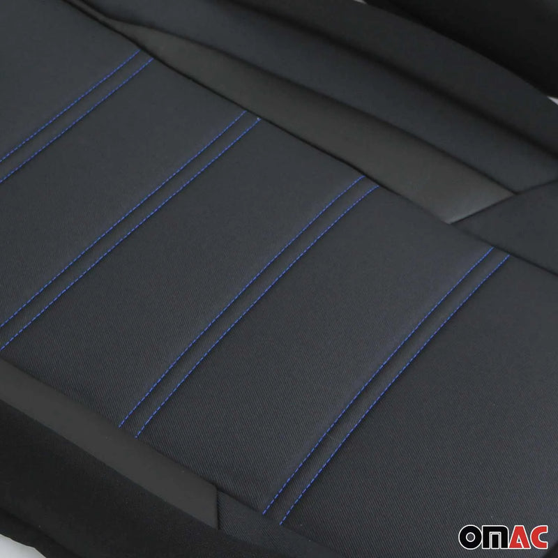 2x Front Car Seat Cover Protection Set PU Fabric Black with Blue Stitches