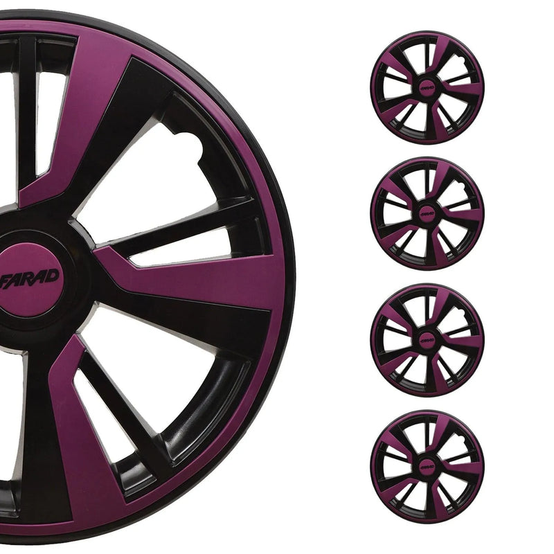 Twintone Hub Caps Wheel Cover 15" Black & Violet Insert Full Set 4 pcs.