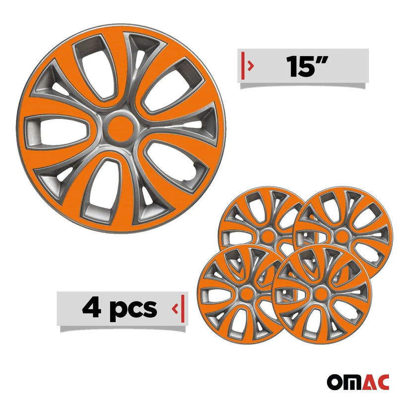 ColorFlex Hub Caps Wheel Cover 15" Gray & Orange Full Set 4 pcs.