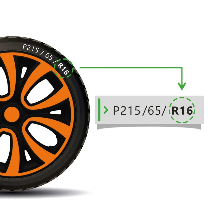 ColorFlex Hub Caps Wheel Cover 16" Black & Orange Full Set 4 pcs.