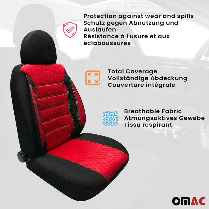 Front Car Seat Covers Protector for Kia Black Red 2Pcs Fabric