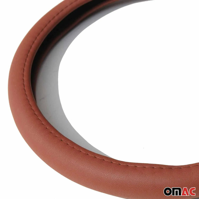 15" Steering Wheel Cover Premium Brown PU Leather Anti-slip Breathable