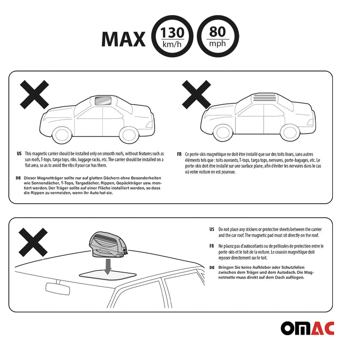 Magnetic Ski Roof Rack Carrier Snowboard for Lexus UX200 UX250h 2019-2024 Black