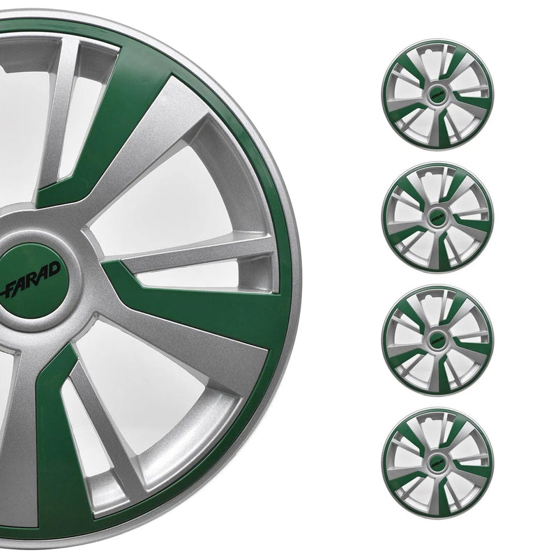 Twintone Hub Caps Wheel Cover 14" Grey & Green Insert Full Set 4 pcs.