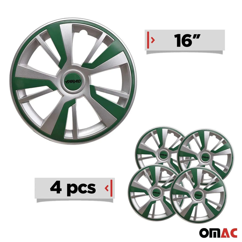 Twintone Hub Caps Wheel Cover 16" Grey & Green Insert Full Set 4 pcs.