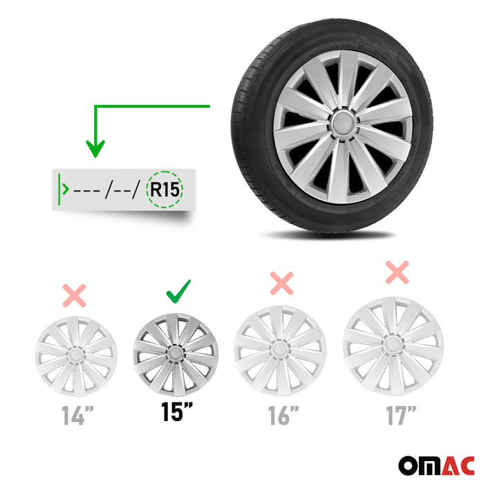 15" 4x Set Wheel Covers Hubcaps for Honda Silver Gray