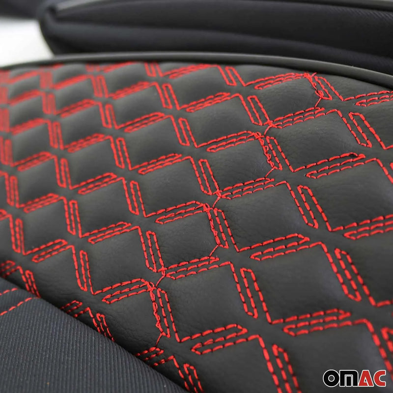 2x Front Car Seat Cover Protection Set PU Fabric Black with Red Stitches