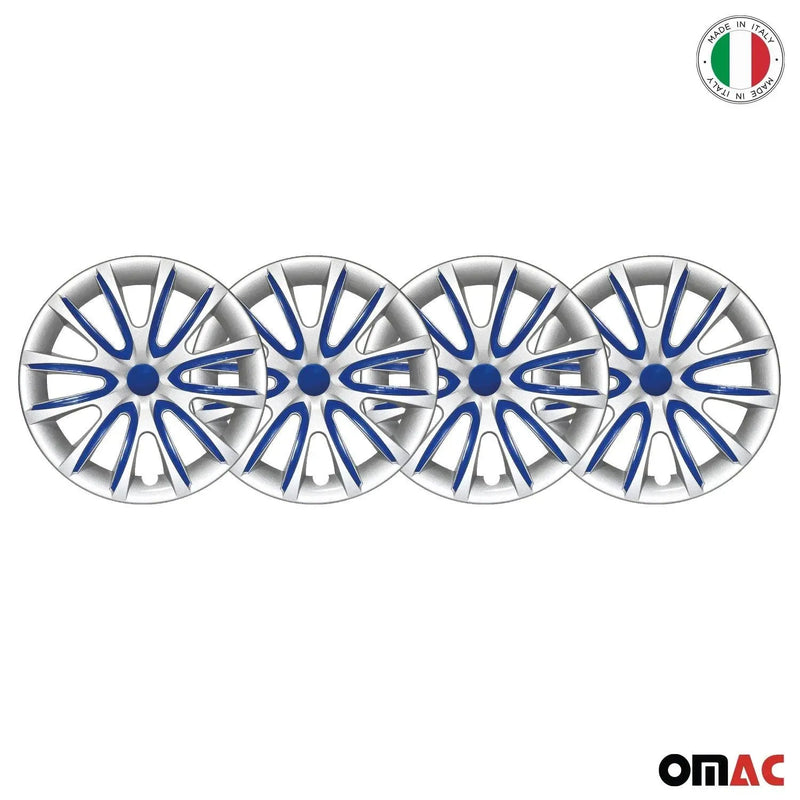 15" Inch Hubcaps Wheel Rim Cover Gray with Dark Blue Insert 4pcs Set - OMAC USA