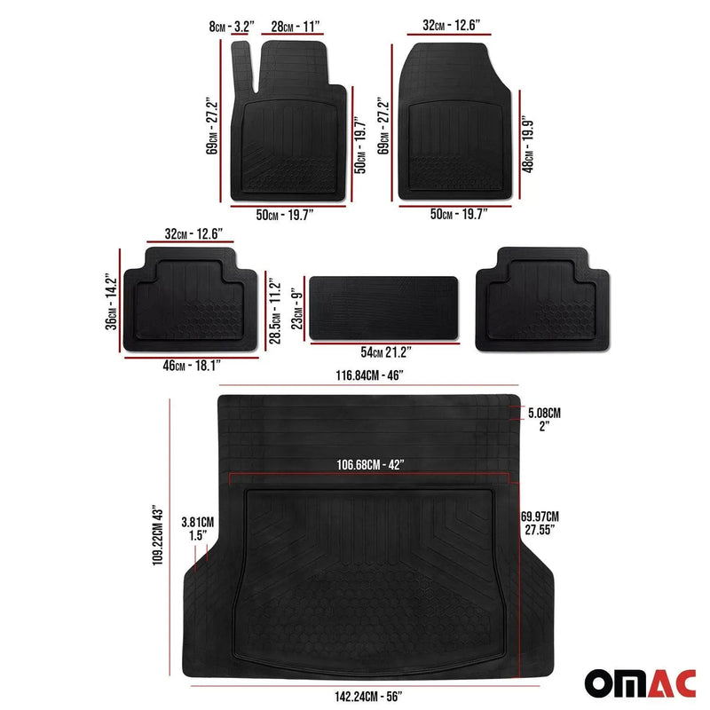 Waterproof Rubber 3D Molded Floor Mats & Trunk Cargo Liner Set Black Heavy Duty - OMAC USA