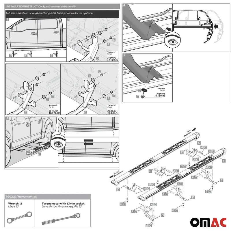 2015-2023 Ford F-150 Super Crew Running Boards Nerf Bars Side Step Non-Slip