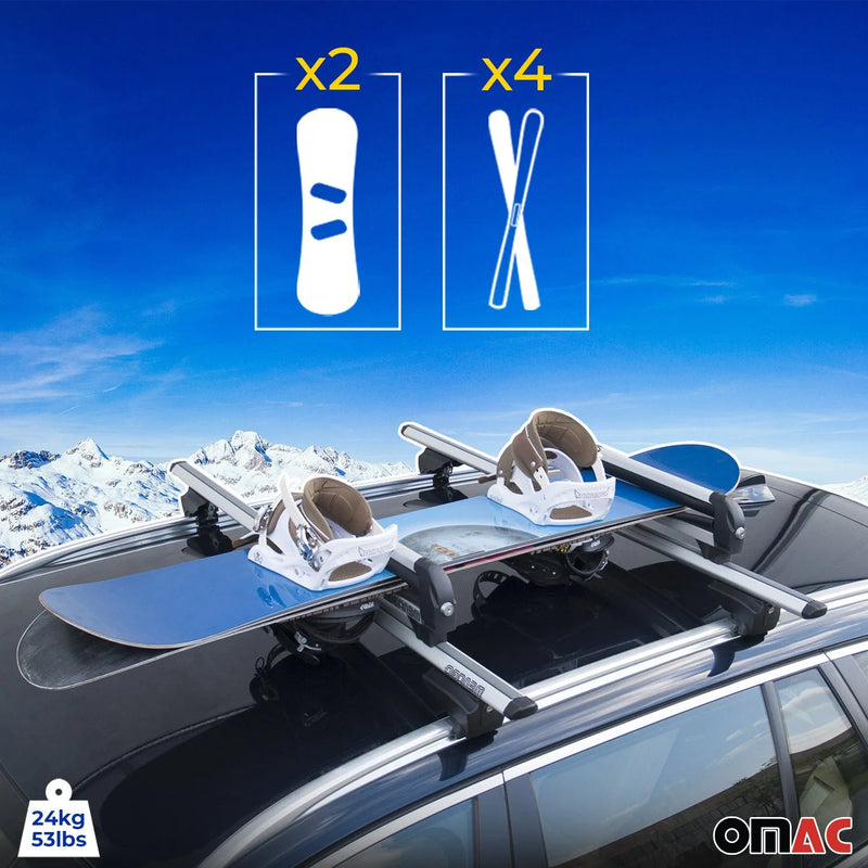 2 Pcs 19.2" Ski Rack Snowboard Carriers Top Holder Roof Rack Lockable