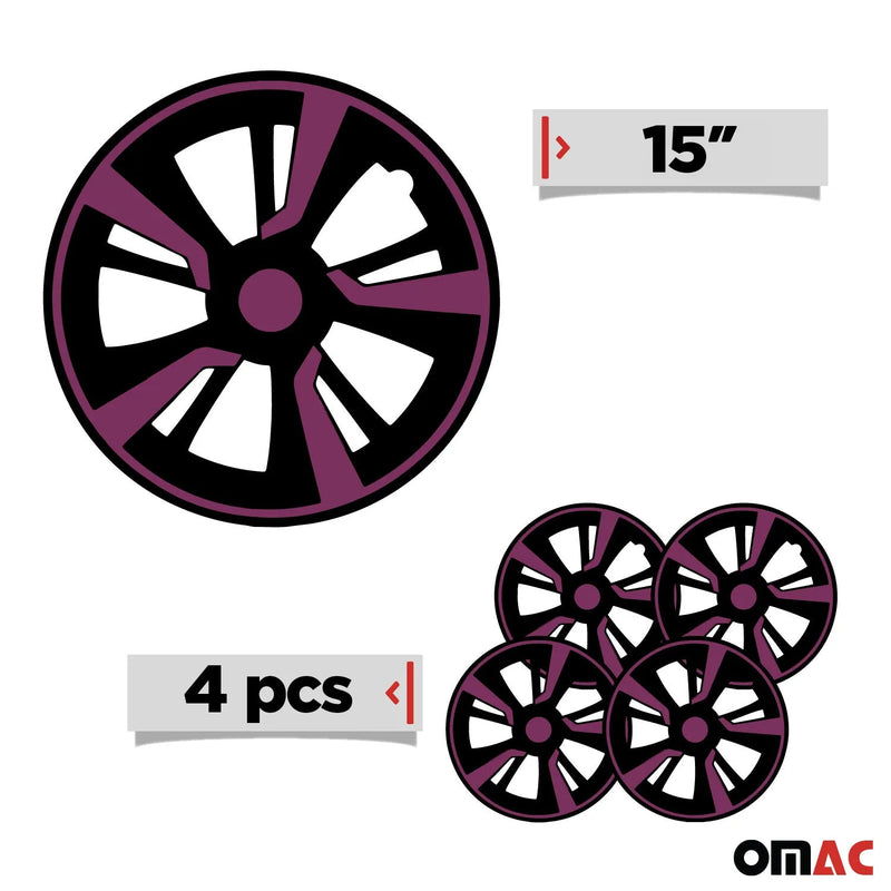 Twintone Hub Caps Wheel Cover 15" Black & Violet Insert Full Set 4 pcs.